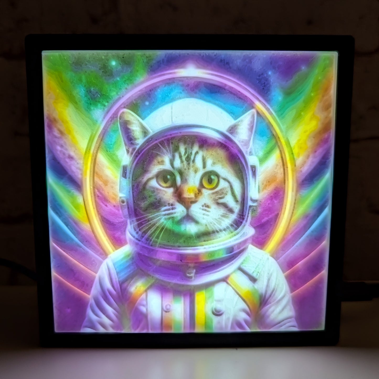 Katze im Weltall Lithophane Buntes LED Bild
